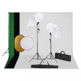 VidaXL Set studio foto cu lămpi, umbrele, fundal și reflector