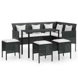 Cumpara ieftin Set canapele gradina forma L cu perne 5 piese negru poliratan
