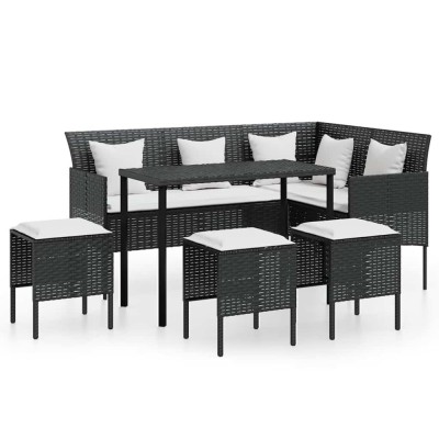 Set canapele gradina forma L cu perne 5 piese negru poliratan foto