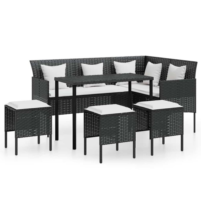 Set canapele gradina forma L cu perne 5 piese negru poliratan
