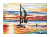 Tablou 3D pictat manual, Peisaj marin cu veliere, 70x50cm ulei pe panza, Leonard Covaci