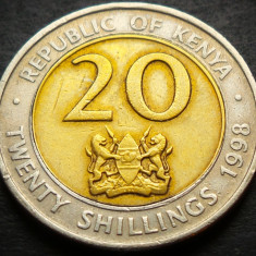 Moneda exotica - bimetal 20 SHILLINGS - KENYA, anul 1998 * cod 4836