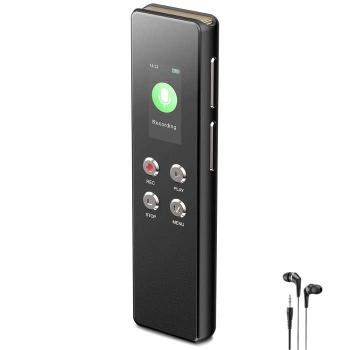 Reportofon Profesional, Ecran Color, 128GB, MP3/WAV, Reducere Zgomot, Activare Vocala, 1536Kbps, Oprire Automata, Parola, USB-C, Casti, Negru