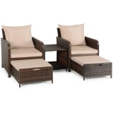 Set mobilier gradina 2 fotolii si 2 tabureti otoman masuta cafea perne incluse maro, ProCart