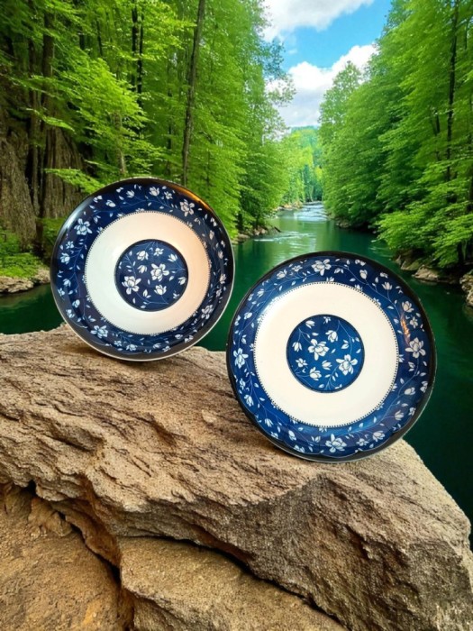 Set 12 piese farfurii și boluri cu model floral albastru