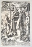 Lucas van Leyden &quot;David cu capul lui Goliath&quot; gravura veche