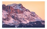 Tablou Canvas, "Aurora peste munții &icirc;mbrăcați &icirc;n zăpadă", Măreție, Strălucire, Răsărit, V&acirc;rfuri, Zăpadă, Pădure, Tranquilitate, Grație, 39 x 26 cm, CM