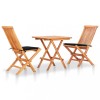 VidaXL Set bistro cu perne negre, 3 piese, lemn masiv tec