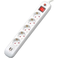 Prelungitor 5 prize schuko, 16A, 1.8m, alb