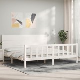 Cadru de pat cu tăblie Super King Size, alb, lemn masiv