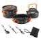 Set oale pentru camping BRIUS&trade;, 1.2l/800 ml, din aluminiu, 2 oale, 1 ceainic, cu manere pliabile, cutit, furculita si lingura pliabile din otel inoxid