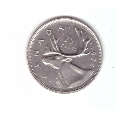 Moneda Canada 25 cents/centi 1975, stare foarte buna, curata foto