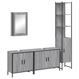 Cumpara ieftin Set mobilier de baie, 4 piese, gri sonoma, lemn prelucrat