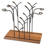 Suport sticle vin + pahare OY058, fier + lemn, maro, 34 x 16 x 33 cm