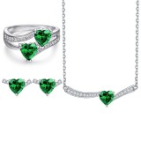 Cumpara ieftin Set Bijuterii din Argint 925 , zSmaragd Heart, , Colier, Inel E i Cercei cu Cristale Verzi A n Forma de Inima
