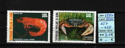Timbre Benin, 1987 | Crustacee - Animale, Viaţă acvatică | MNH | aph foto