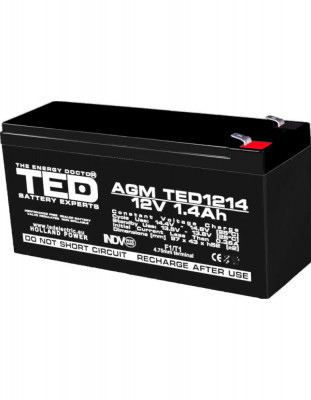 Acumulator 12V Stationar VRLA, Dimensiuni 97 x 47 x 50 mm, Baterie 12V 1.4Ah F1, TED Electric foto