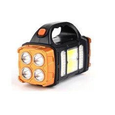 Lanterna portabila cu acumulator, 4 moduri de de lumina, Led + COB 25W, incarcare USB si solara, negru cu auri