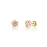 Cumpara ieftin Cercei din Aur 14K, model Floare din Sidef Perla si Pietre CZ, inchidere cu Filet si Protectie