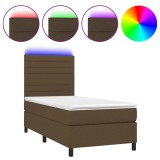 Cumpara ieftin Pat cu arcuri, saltea si LED, maro inchis, 90x190 cm, textil
