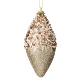 Ornament Brad de Crăciun, Forme de Crăciun, Glob Conic, Bej, 13cm, Paiete, Mărgele, Glitter, Oem