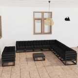 vidaXL Set mobilier de grădină cu perne12 piese, negru, lemn masiv pin 3076993