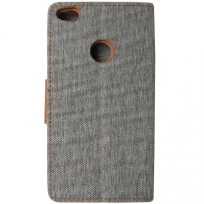 Husa tip carte Canvas cu stand gri + maro pentru Huawei P8 Lite 2017 (P9 Lite 2017) foto