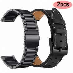 2x Curea ceas 22mm metalica + piele Samsung Galaxy Watch Active 2 Watch 42mm 3