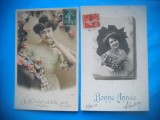 HOPCT 1719 FEMEI..FEMEI-TCV-ROMANTICA-FRANTA-LOT 2 CARTI POSTALE VECHI-CIRCULATE
