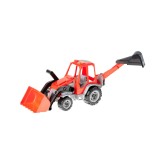 Tractor jucarie cu excavator frontal si incarcator spate, 60 cm, model 145-Culoare Roșu