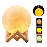 Lampa de veghe cu umidificator de aromaterapie, Luna iNOV Moon 3D, 880 ml, 13 cm, lumina 3 culori + stand lemn