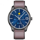 Cumpara ieftin Smartwatch iSEN Watch W9 Negru cu bratara maro inchis din piele, 1.3 Display costomizabil, IP68, 200mAh, HR, Tensiune, Notificari, Muzica