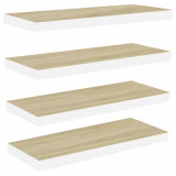 Rafturi perete suspendate 4 buc. stejar/alb 80x23,5x3,8 cm, MDF