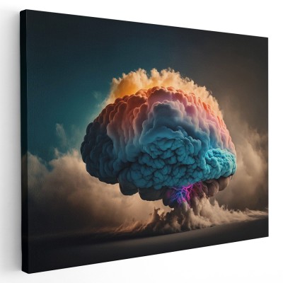 Tablou canvas creier uman creat din nori, maro, albastru, roz 1116 Tablou canvas pe panza CU RAMA 80x120 cm foto