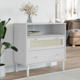 Cumpara ieftin Servantă SENJA, aspect ratan alb, 80x40x80 cm, lemn masiv pin