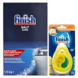 Pachet Sare pentru Masina de Spalat Vase Finish 1.5 kg si Odorizant pentru Masina de Spalat Vase Finish Lemon, 60 Spalari