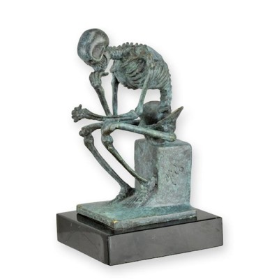 Skeleton ganditor-statueta din bronz pe un soclu marmura SL-32G foto