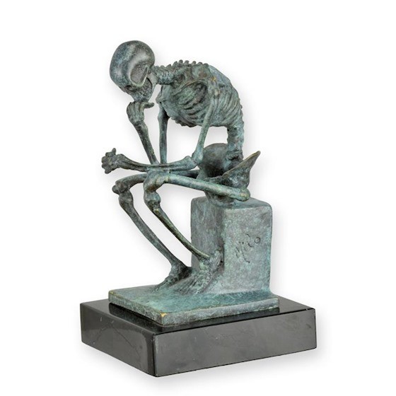 Skeleton ganditor-statueta din bronz pe un soclu marmura SL-32G