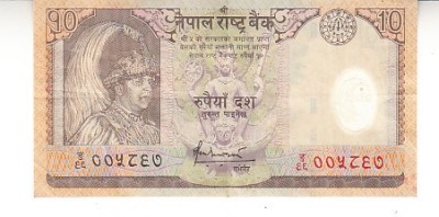 B11 3 - Bancnota foarte veche - Nepal - 10 rupii foto