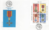 |Romania, LP 1366/1994, Decoratii militare romanesti 1866-1945, bloc dant., FDC