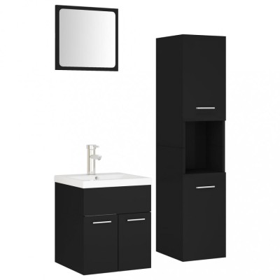 Set mobilier de baie, negru, lemn prelucrat foto