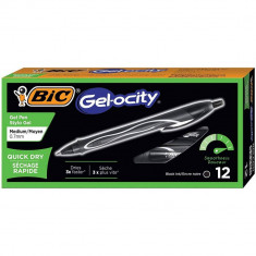 Set 12 Rollere Bic Gelocity Quick Dry, Negre, Varf 0.7 Mm, Pixuri Roller, Pix Roller, Pixuri Bic, Pixuri Roller Cu Rezerva Bic, Pixuri Roller Cu Rezer