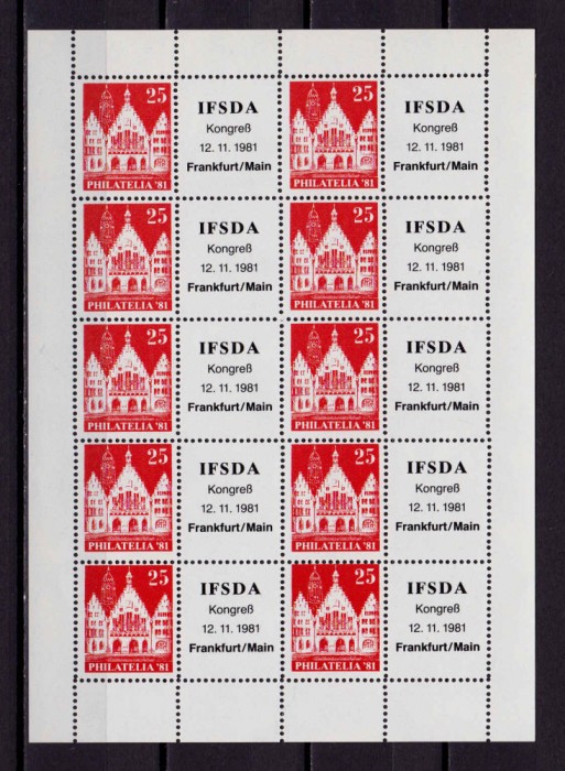 ✅(V 16) Germania &#039;81,bloc/viniete of. congresul IFSDA Frankfurt,Aliati 1948,MNH