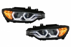 Faruri Full Angel Eyes LED DRL BMW 3 Series F30 F31 Sedan Touring (10.2011-05.2015) Negre Performance AutoTuning