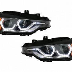 Faruri Full Angel Eyes LED DRL compatibil cu BMW 3 Series F30 F31 Sedan Touring (10.2011-05.2015) Negre HLBMF30M3