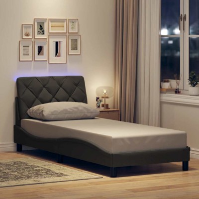 vidaXL Cadru de pat lumini LED fără saltea gri &amp;icirc;nchis 90x190 cm textil foto