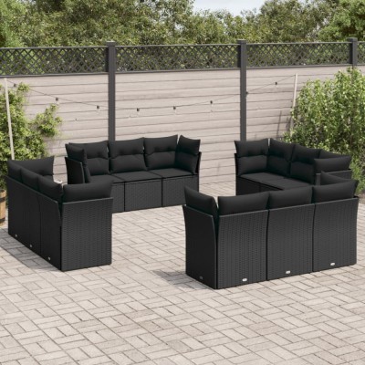 Gossi set canapele de gradina, 12 piese, cu perne, negru, poliratan foto