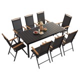 Set mobilier gradina Mirpol IZZY, 8 locuri, aluminiu, blat compozit, negru, scaune reglabile 7 pozitii
