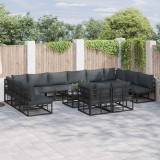 VidaXL Set de canapele pentru grădină cu pernă 13 pcs Negru Aluminiu 3378925