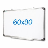 Tabla magnetica 60x90 cm, rama aluminiu, suprafata alba lacuita, tavita culisanta